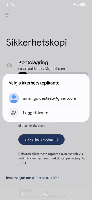 Velg sikkerhetskopi-kontoen din