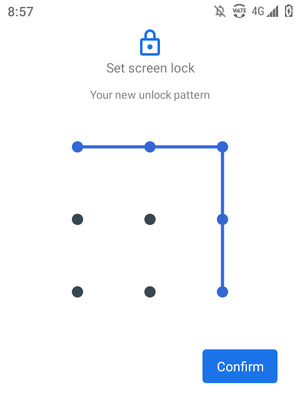 Draw the unlock pattern again and select Confirm