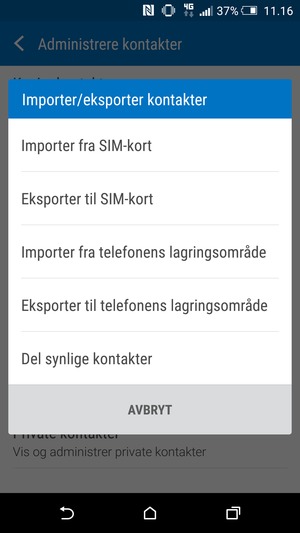 Velg Importer fra SIM-kort