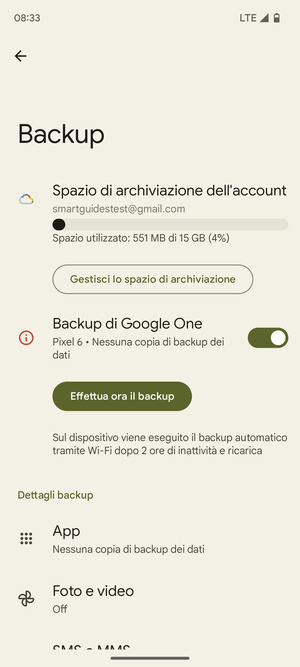 Seleziona Spazio di archivazione dell'account