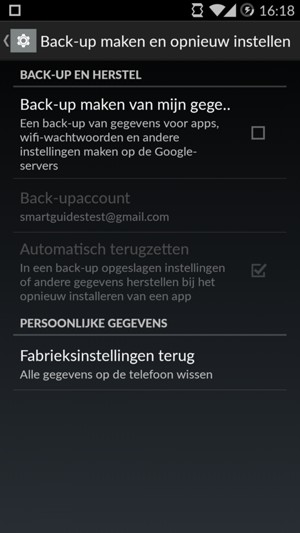 Vink het selectievakje Back-up maken van mijn gegevens aan