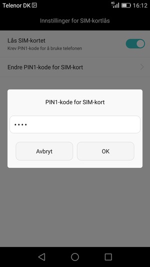 Skriv inn Gammel PIN-kode for SIM-kort og velg OK