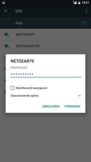 Voer het WiFi-wachtwoord in en selecteer VERBINDEN