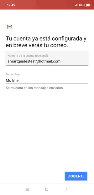 Déle a su cuenta un nombre y escriba su nombre. Seleccione SIGUIENTE