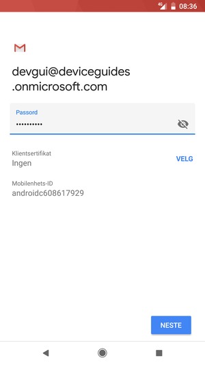 Skriv inn passord og velg NESTE