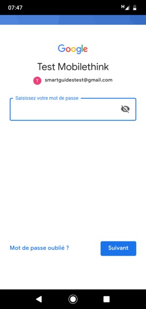 Saisissez votre mot de passe et sélectionnez Suivant