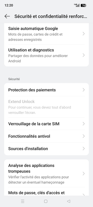 Faites défiler et sélectionnez Verrouillage de la carte SIM
