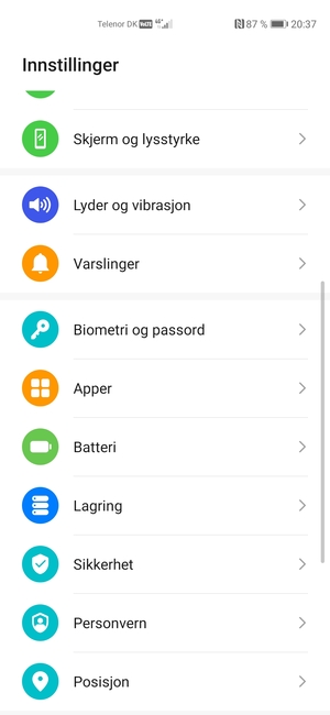 Bla til og velg Sikkerhet