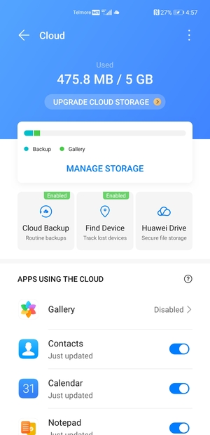 Select the services you would like to back up