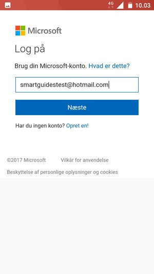 Indtast din Hotmail adresse og vælg Næste