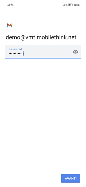 Inserisci la tua password e seleziona AVANTI