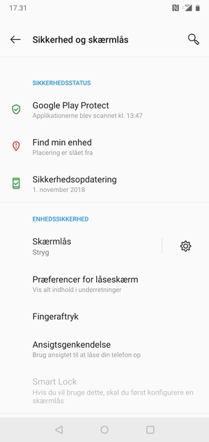 For at aktivere din skærmlås, gå til menuen Sikkerhed og skærmlås og vælg Skærmlås