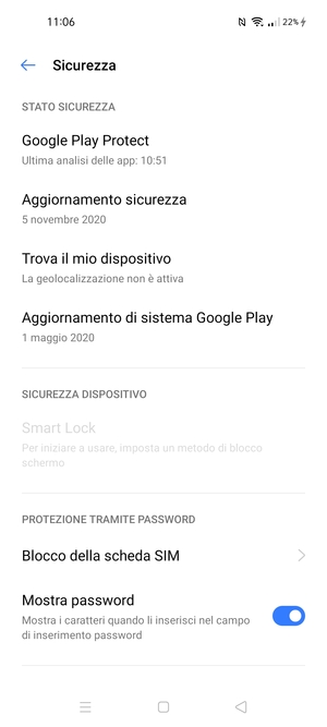 Scorri e seleziona  Blocco della scheda SIM