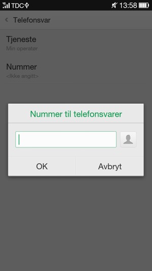Skriv inn Nummer til telefonsvarer og velg OK