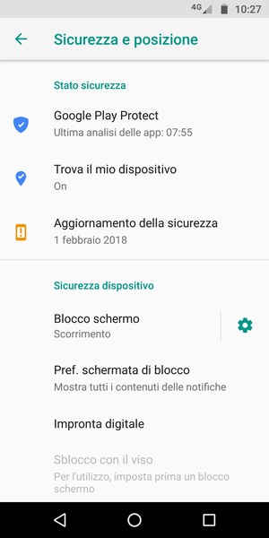 Per attivare il blocco dello schermo, vai al menu Sicurezza e posizione e seleziona Blocco schermo
