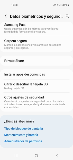 Desplácese y seleccione Otros ajustes de seguridad