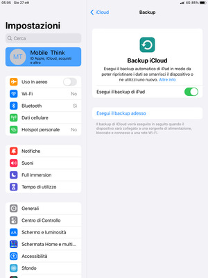 Seleziona Esegui backup adesso