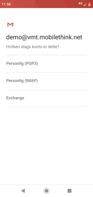 Vælg Personlig (POP3) eller Personlig (IMAP)