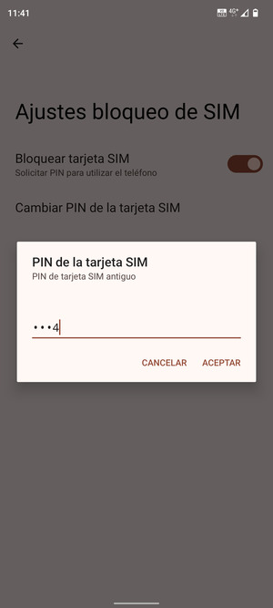 Introduzca PIN de tarjeta SIM antiguo y seleccione ACEPTAR