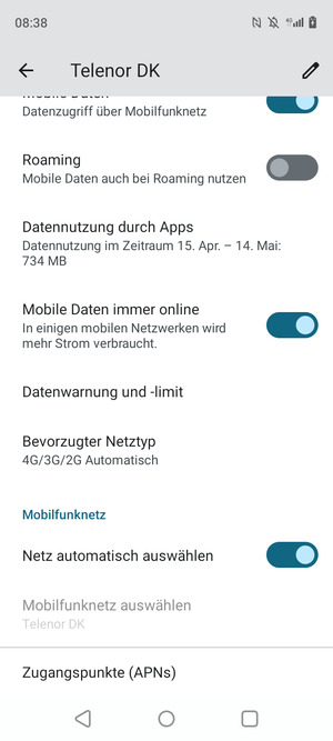 Scrollen Sie und wählen Sie Zugangspunkte (APNs)