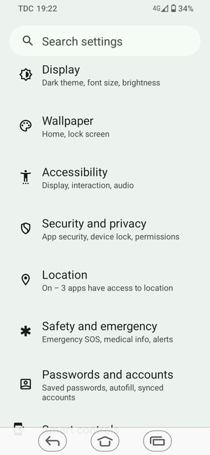 Scroll to and select Security and privacy