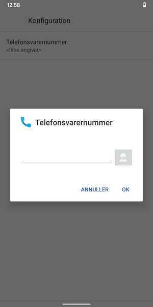 Indtast Telefonsvarernummer og vælg OK