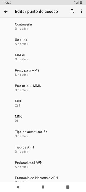 Desplácese hacia abajo e introduzca la información de Internet