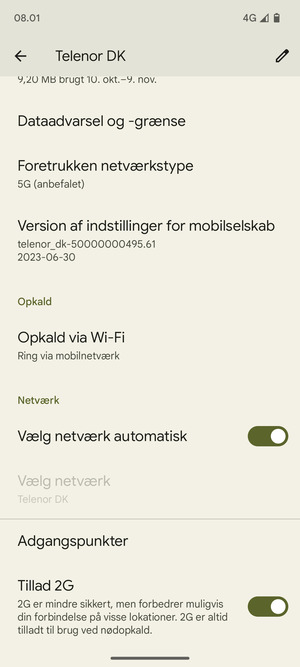 For at skifte netværk, hvis der opstår netværksproblemer, slå Vælg netværk automatisk fra