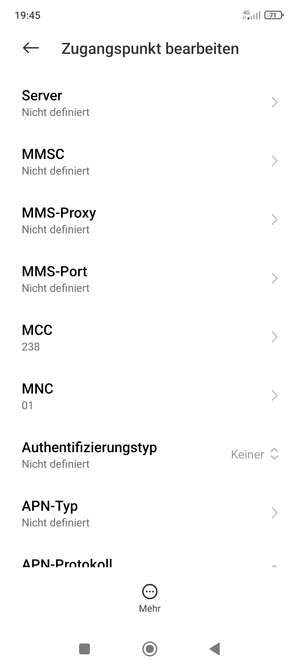 Scrollen Sie nach unten und geben Sie MMS-Informationen ein