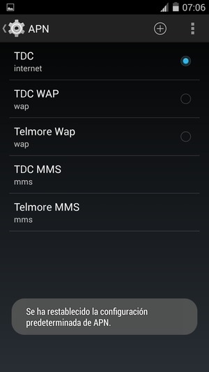 El teléfono se reiniciará con la configuración predeterminada de Internet y MMS