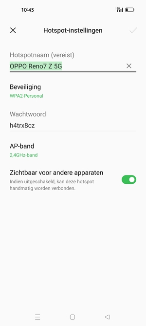 Voer een wachtwoord van een WiFi-hotspot in van ten minste 8 tekens en selecteer OK
