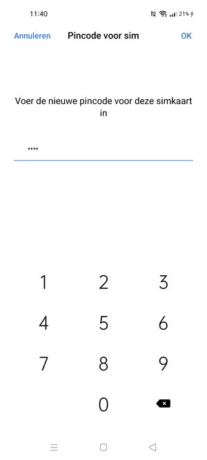 Voer uw Nieuwe pincode voor de simkaart in en selecteer OK
