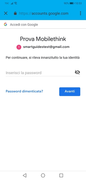 Inserisci la tua password di Gmail e seleziona Avanti
