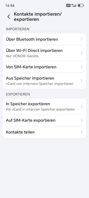 Wählen Sie Von SIM-Karte importieren