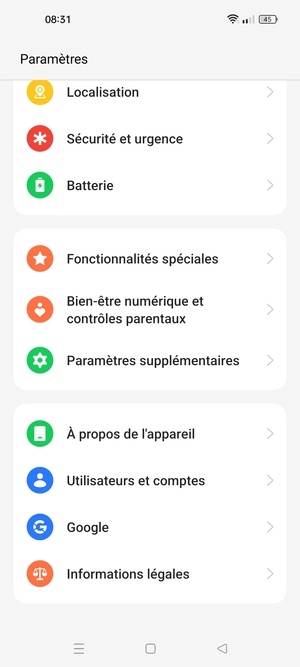 Faites défiler et sélectionnez À propos de l'appareil