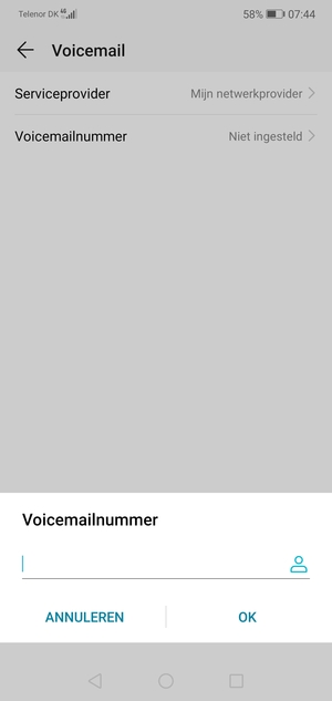 Voer het Voicemailnummer in en selecteer OK