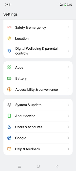 Scroll to and select System & updates