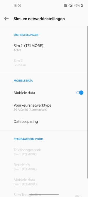 Selecteer SIM 1 of SIM 2