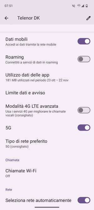 Scorri e seleziona Tipo di rete preferito