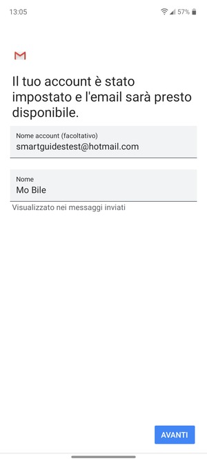 Scegli un nome per il tuo account e inserisci il tuo nome. Seleziona AVANTI