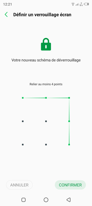 Dessinez de nouveau le schéma de déverrouillage et sélectionnez CONFIRMER