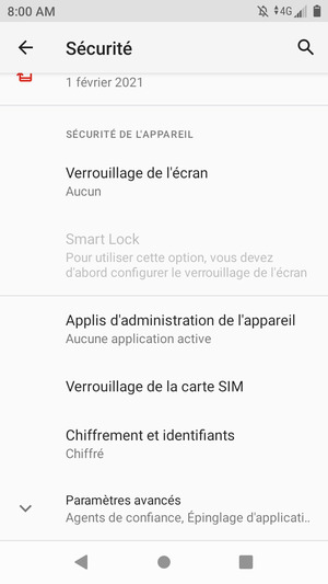 Faites défiler et sélectionnez Verrouilage de la carte SIM