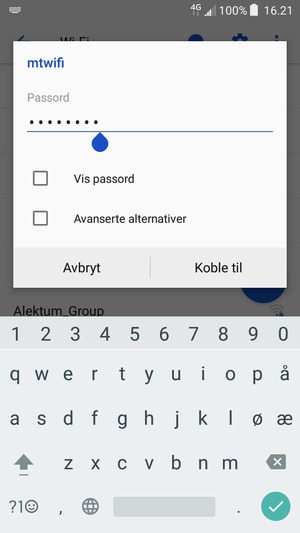 Skriv inn Wi-Fi-passord og velg Koble til