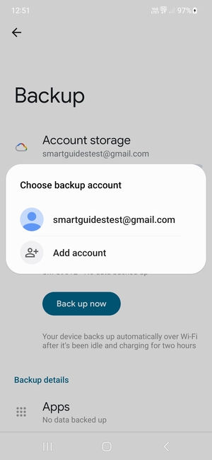 Select your backup account