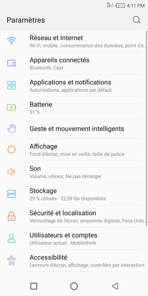 Sélectionnez Réseau et Internet
