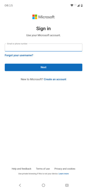 Enter your Email address and select Next