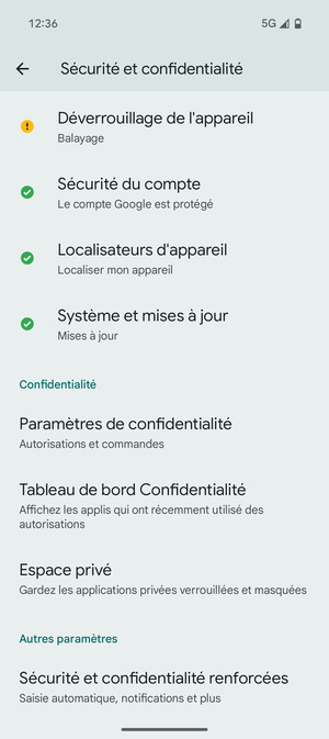 Faites défiler et sélectionnez Sécurité et confidentialité renforcées