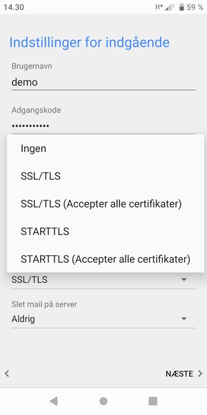 Vælg Ingen og NÆSTE
