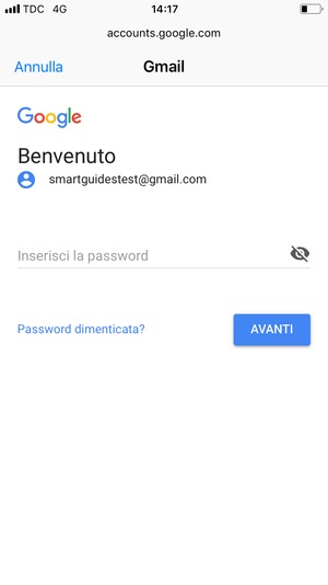 Inserisci la tua password e seleziona AVANTI