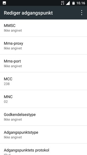 Scroll ned og indtast MMS-oplysninger